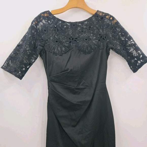 LELA ROSE Dress‎ Size 4 Black Floral Lace Sheath LBD Party Cocktail Silk Lined - Picture 4 of 16